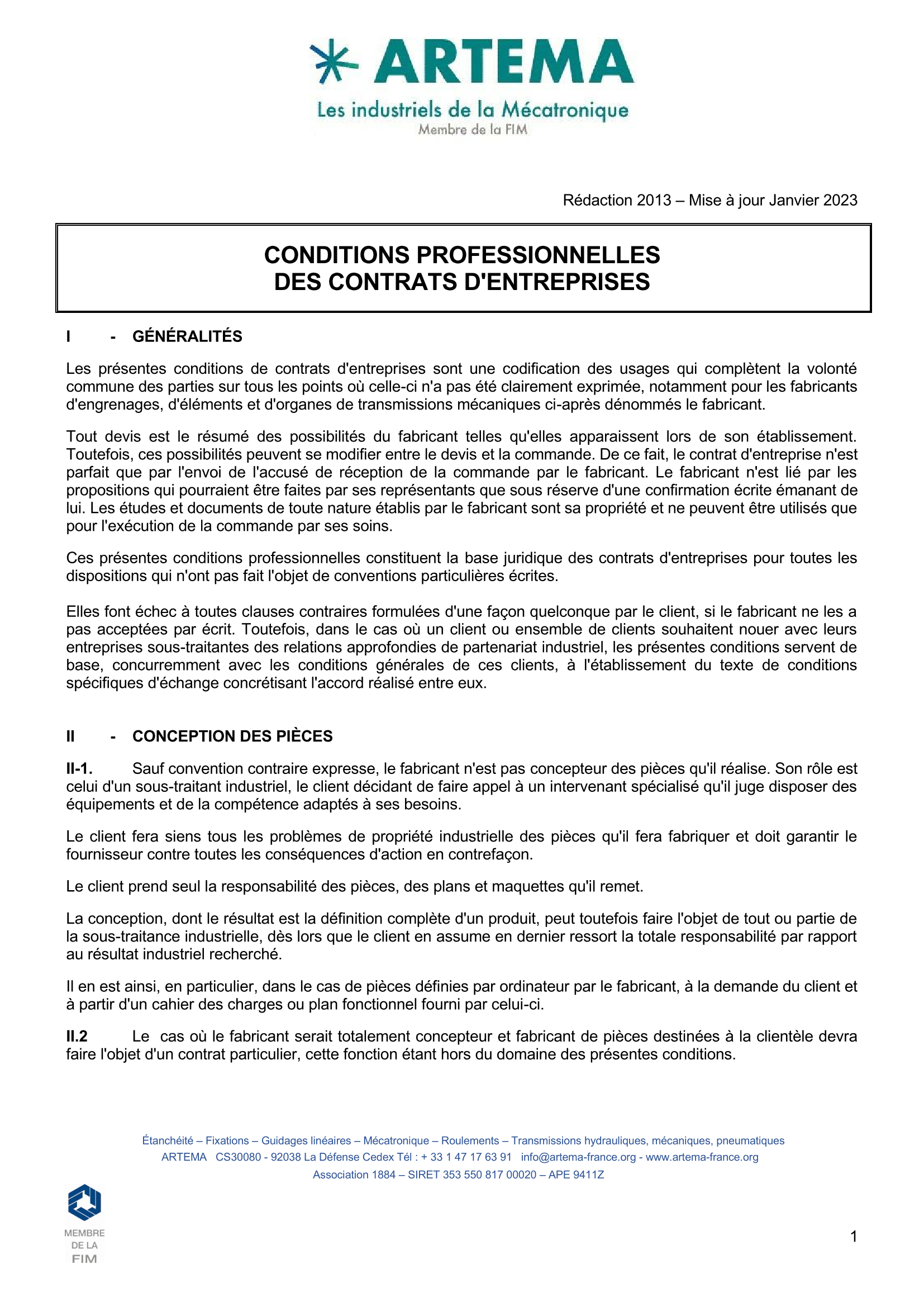 Conditions Professionnelles des Contrats d'Entreprises - Février 2013-MAJ 2023